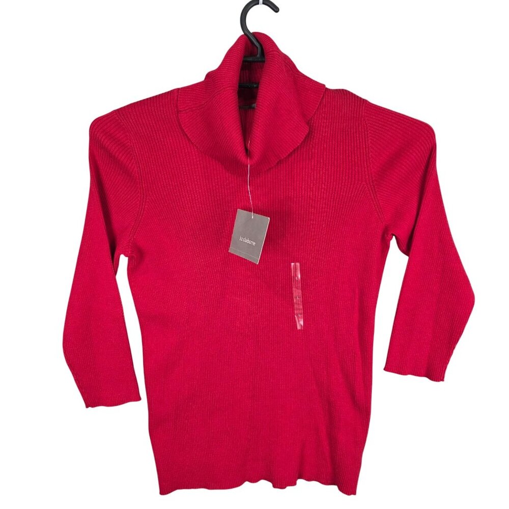 Womens Liz Claiborne Red Ribbed Turtleneck Sweater 3/4 Sleeve 100% Cotton Size L